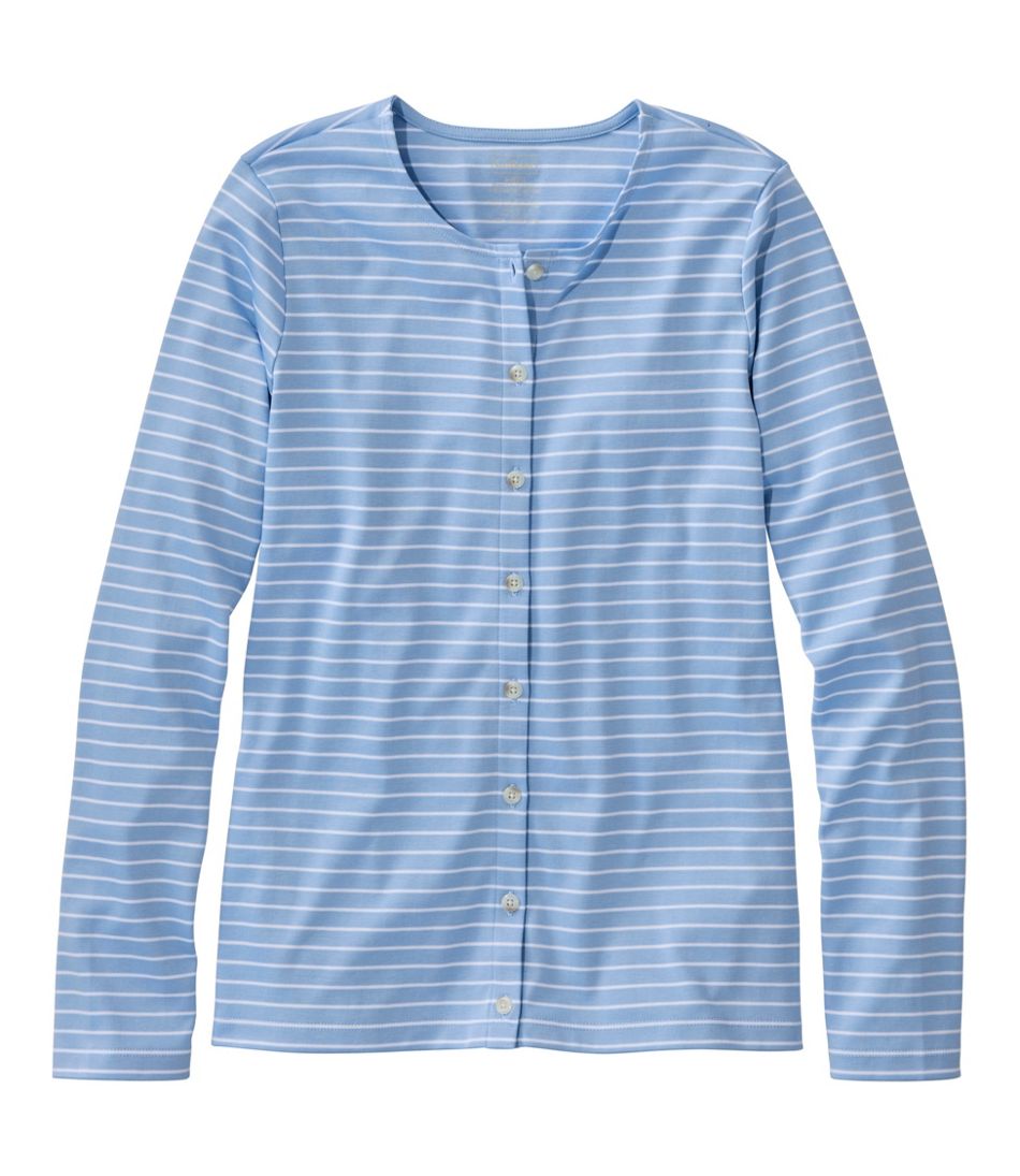 Women's Pima Cotton Tee, Long-Sleeve Crewneck Cardigan Stripe | L.L.Bean