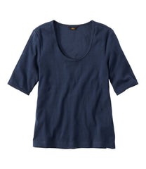 Women's Signature Premium Essential Pointelle Tee, Elbow-Sleeve Scoopneck | L.L.Bean