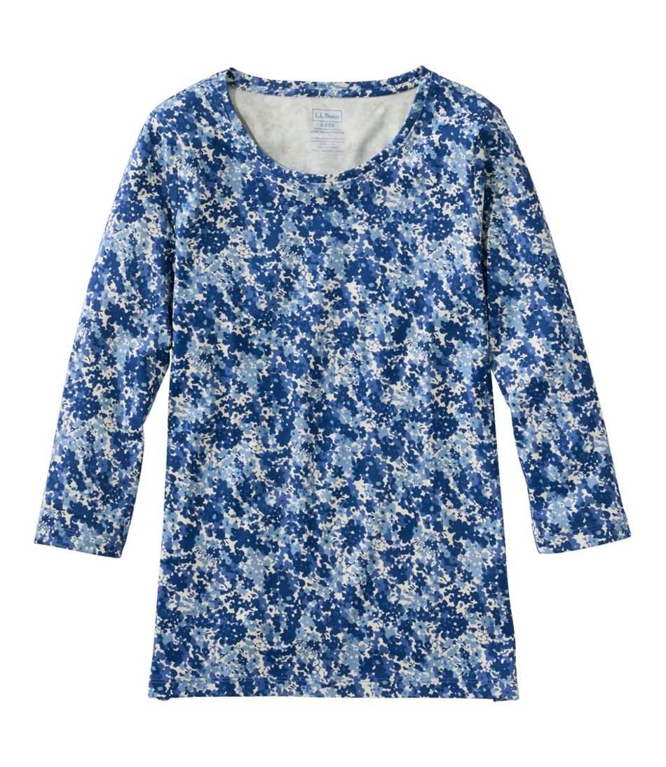 Women's Pima Cotton Shaped Jewelneck Tee, Three-Quarter-Sleeve Print | L.L.Bean
