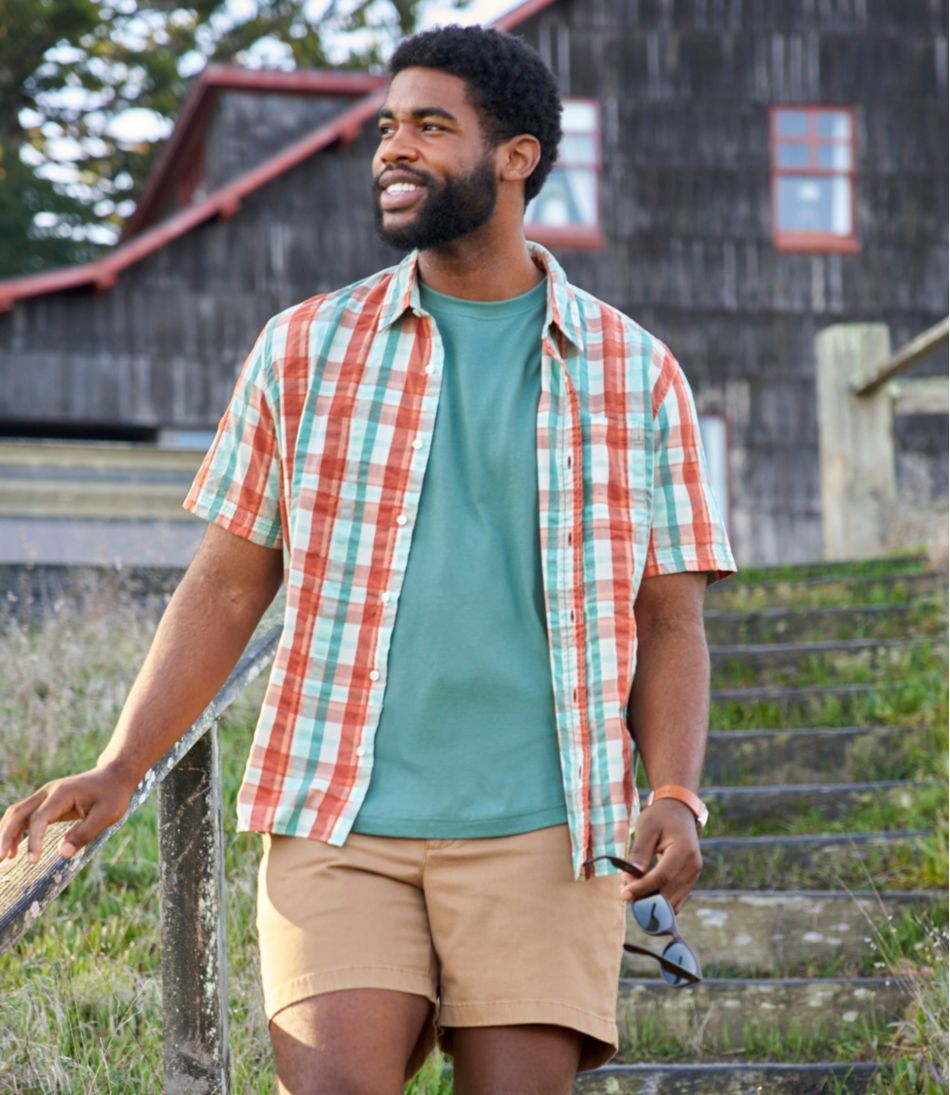 Men's Organic Cotton Seersucker Shirt, Short-Sleeve, Slightly Fitted, Plaid | L.L.Bean