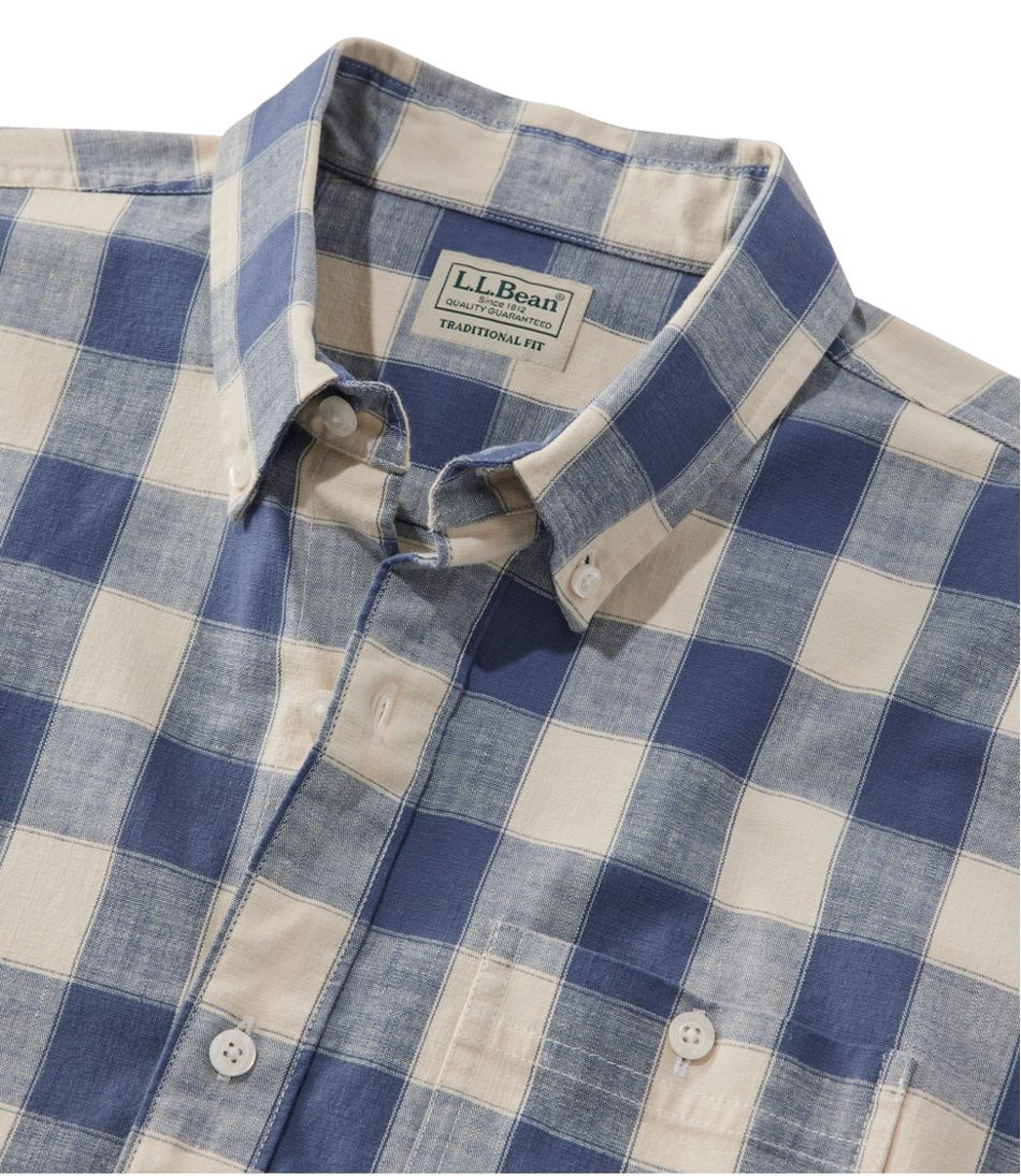 Men's Comfort Stretch® Chambray Shirt, Slightly Fitted Untucked Fit, Short-Sleeve, Plaid | L.L.Bean