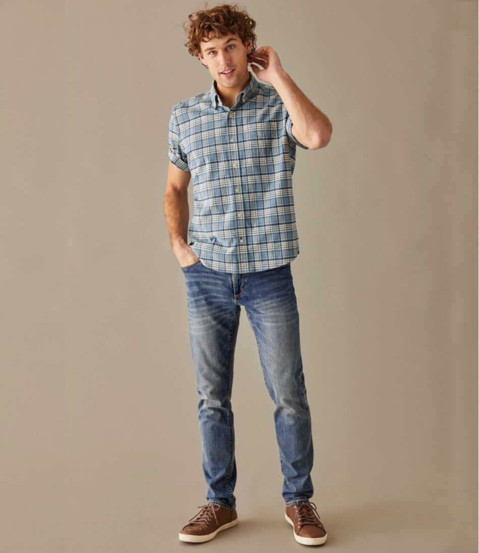Men's Comfort Stretch® Oxford, Slightly Fitted Untucked Fit, Short-Sleeve, Plaid | L.L.Bean