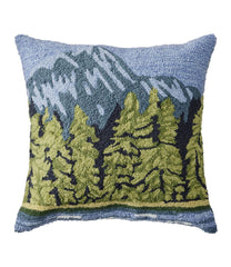Indoor/Outdoor Hooked Pillow, Lakeside Mountain Scene | L.L.Bean